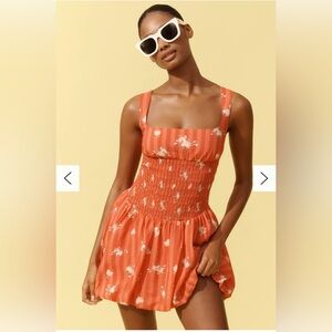 NWOT By Anthropologie Square-Neck Smocked Mini Dress